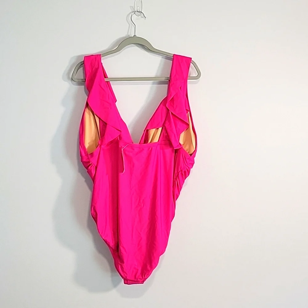 J. Crew Womens Ruched  One Piece Swimsuit Fuscia Pink Size 22 NWT